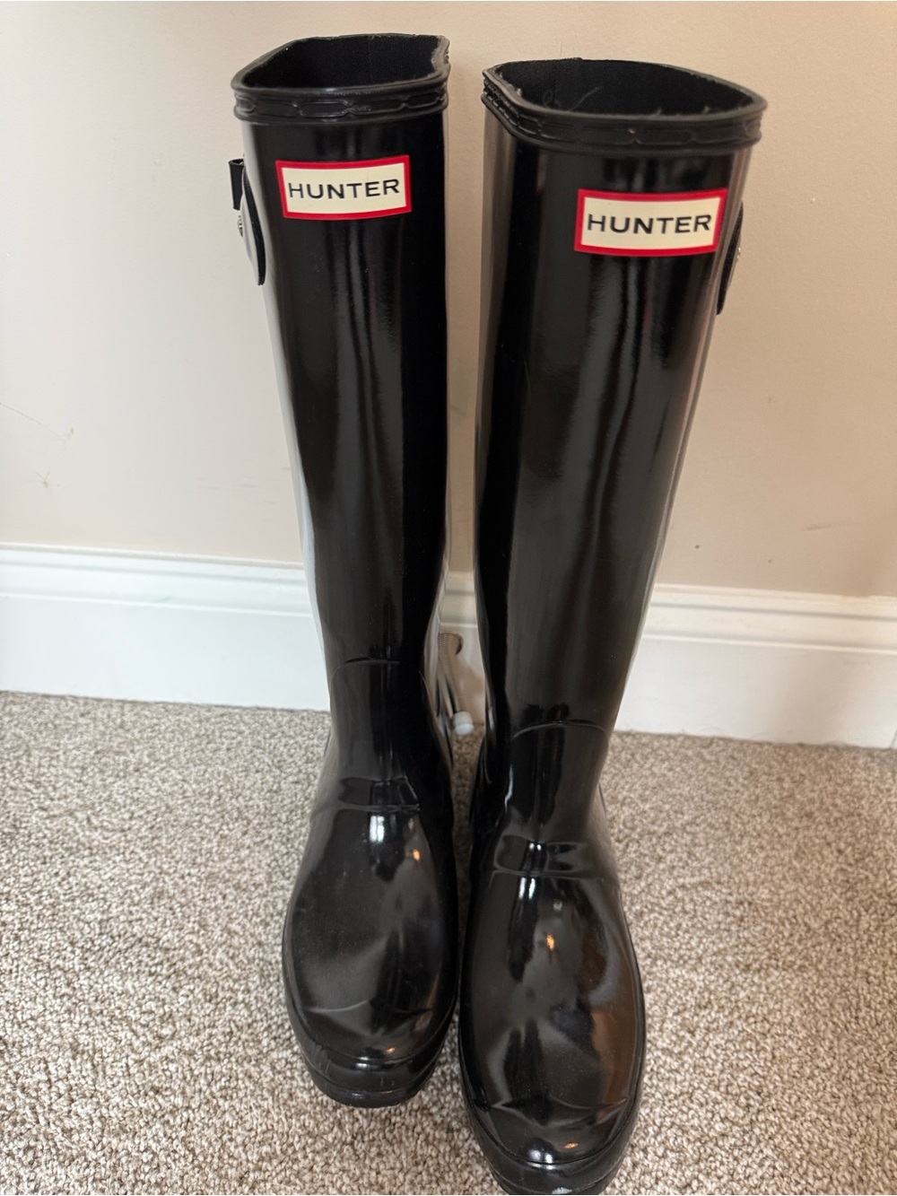 Hunter Black Women's Winter Rain Boots with Light Blue Heel Detail